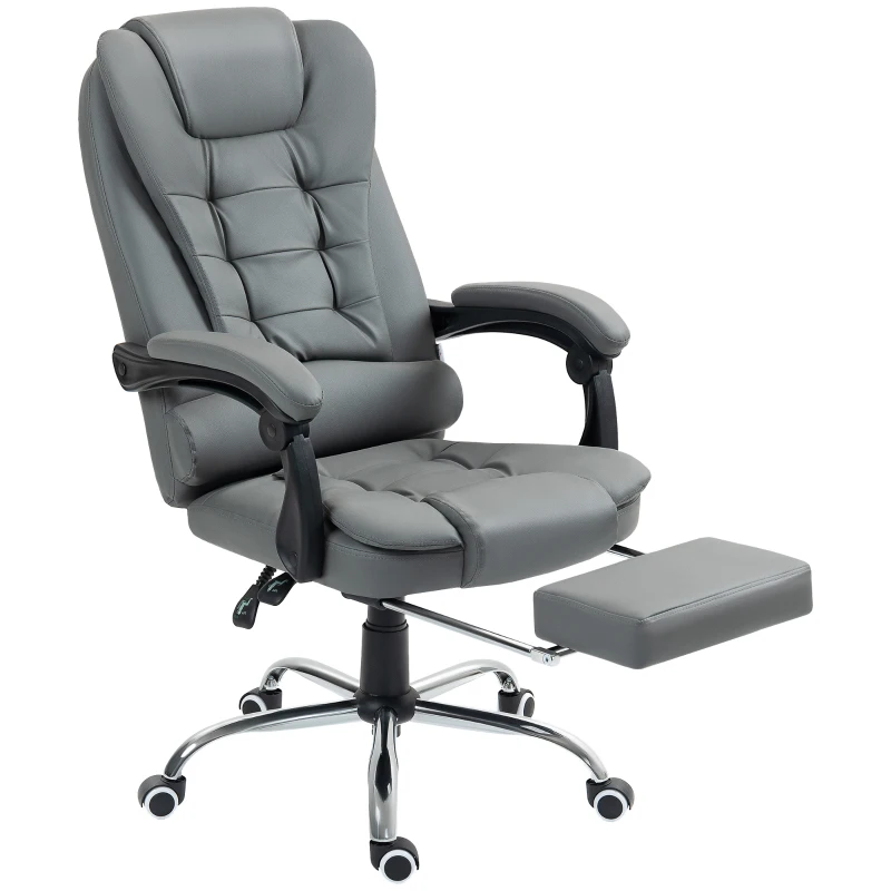 HOMCOM Executive Office Chair, Home Office Chair with Swivel Wheels, Reclining Backrest, Retractable Footrest, Grey
