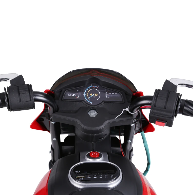HOMCOM Kindermotorrad Kinder-Elektromotorrad Elektro-Motorrad für Kinder 3-6 Jahren Licht Musik MP3 Elektrofahrzeug mit Stützrädern maximal 3 km/h Metall + Kunststoff Rot 105 x 52,3 x 62,3 cm