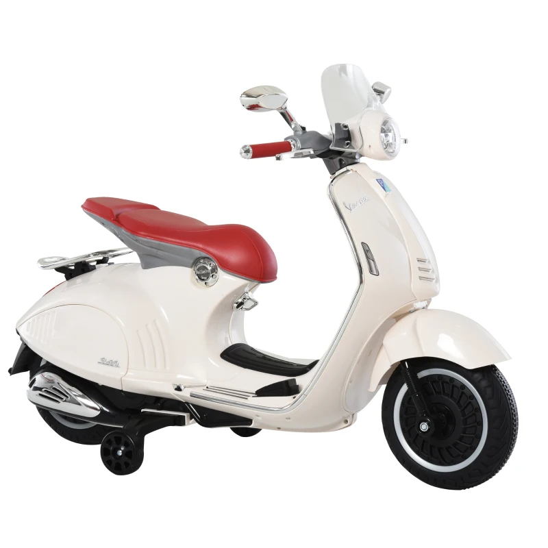 HOMCOM Kinder Elektro-Motorrad, 6V Kindermotorrad mit Scheinwerfer, Musik, Vor- und Rückwärtsgang, Trainingsräder, 30 kg belastbar, Elektromotorrad für 3-6 Jahre Kinder, Weiß