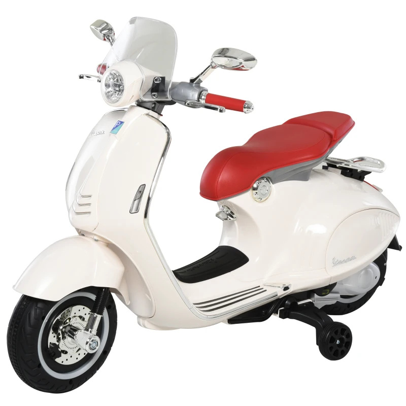 HOMCOM Kinder Elektro-Motorrad, 6V Kindermotorrad mit Scheinwerfer, Musik, Vor- und Rückwärtsgang, Trainingsräder, 30 kg belastbar, Elektromotorrad für 3-6 Jahre Kinder, Weiß