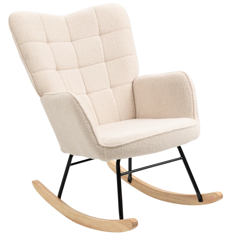 HOMCOM Schaukelstuhl im Retro-Design, Massivholz, Sessel, Relaxsessel, 98 cm x 71 cm x 101 cm, Beige(m-11)