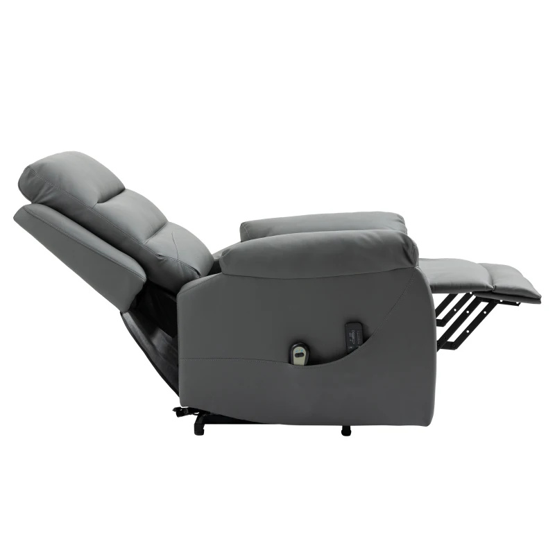 HOMCOM Relaxfotel z Pomocą Wstawania, Masaż, do 180 kg, Skóra Ekologiczna, Szary