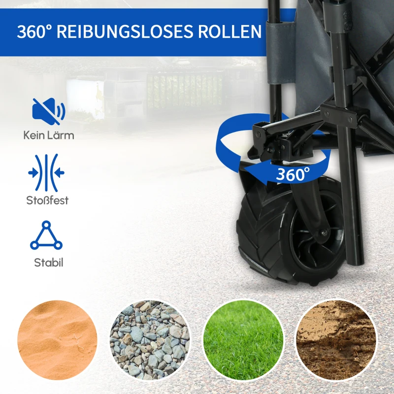Outsunny Bollerwagen Faltbarer Handwagen 360° Gartenwagen Transportwagen mit  Teleskop Griff Verstellbarer Griffhöhe Strandwagen bis 70 kg Tragkraft Metall Oxford Dunkelgrau 108 x 55 x 59-89 cm