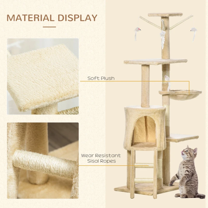 PawHut Kattenboom krabboom 4 speelgoed kattenkrabpaal klimboom katten trap beige