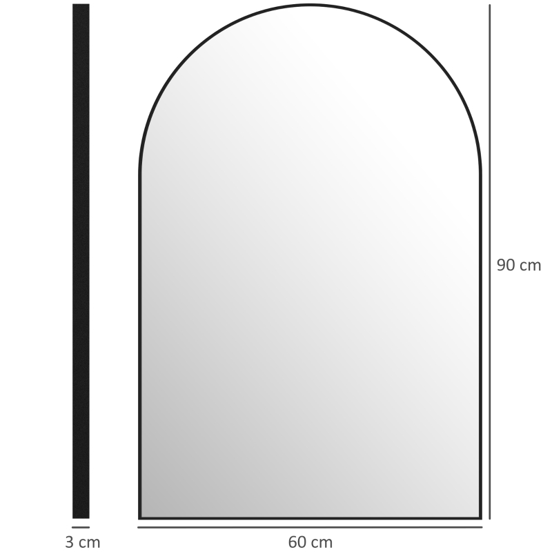 HOMCOM Oglindă de Baie în Formă de Arc și Ramă din Aluminiu, Oglindă Decorativă, 60x3x90 cm, Negru