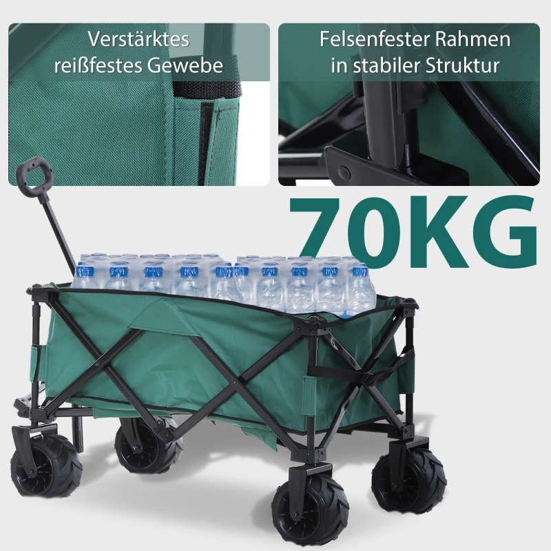 Outsunny Bollerwagen Faltbarer Handwagen 360° Gartenwagen Transportwagen mit  Teleskop Griff Verstellbarer Griffhöhe Strandwagen bis 70 kg Tragkraft Metall Oxford Grün 108 x 55 x 59-89 cm