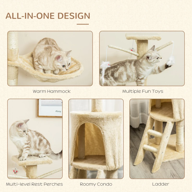 PawHut Kattenboom krabboom 4 speelgoed kattenkrabpaal klimboom katten trap beige