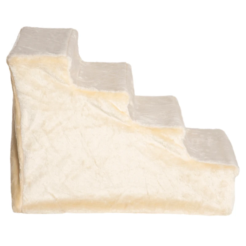 PawHut Hundetreppe 4-stufig, 35 cm Katzentreppe für Bett und Sofa, Haustiertreppe für Hunde und Katzen bis 5 kg, Plüschoptik, Beige