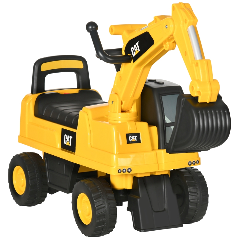 HOMCOM Licensed CAT Kids Ride on Digger Excavator with Manual Bucket Foot to Floor Design for 1 3 Years Old Aosom UK