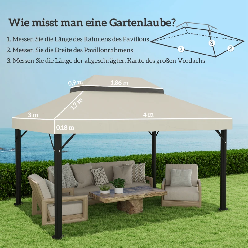 Outsunny Paviljoen Vervangingsdak, 3 x 4 m, Vervangzeil met Waterafvoergaten, Polyester, Zonbescherming, UPF30+, Crèmewit