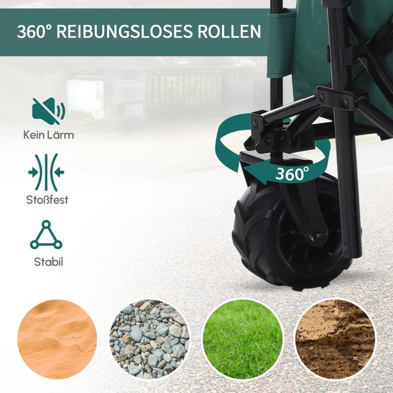 Outsunny Bollerwagen Faltbarer Handwagen 360° Gartenwagen Transportwagen mit  Teleskop Griff Verstellbarer Griffhöhe Strandwagen bis 70 kg Tragkraft Metall Oxford Grün 108 x 55 x 59-89 cm