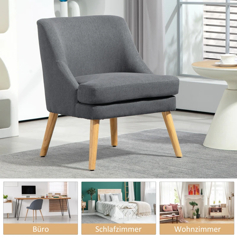 HOMCOM Akzentsessel im skandinavischen Stil, bis 150 kg, Hevea-Holzbeine, Beige, 63x69x79,5 cm