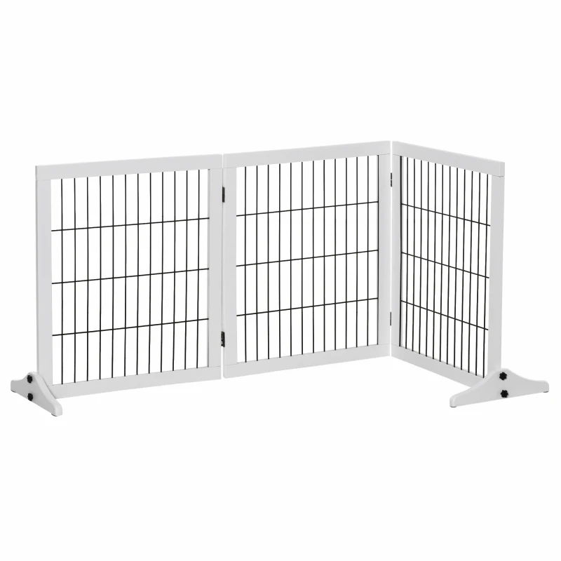 PawHut Absperrgitter für Hunde Schutzgitter Hundegitter mit Stützfüßen Treppengitter Hundeabsperrgitter Türschutzgitter für Kamin & Ofen, Kiefernholz Weiß 185 x 36 x 71 cm