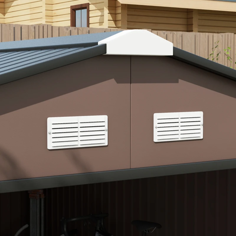 Outsunny Tuinschuur, Weerbestendig Tuinhuis voor Tuingereedschap, met Ventilatieramen, Schuifdeuren, Staal, Bruin