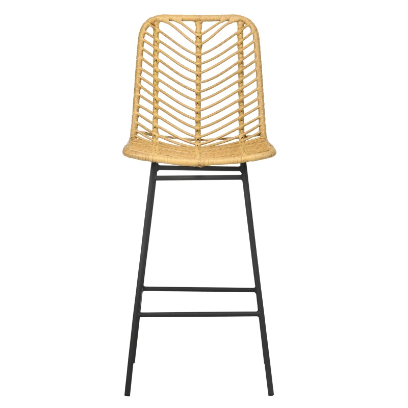 HOMCOM 2er Set Barhocker mit Lehne Barstühle im Boho-Design, PE-Rattan, inkl. Fußtstütze, 42,5 cm x 52 cm x 102 cm, Gelb + Schwarz