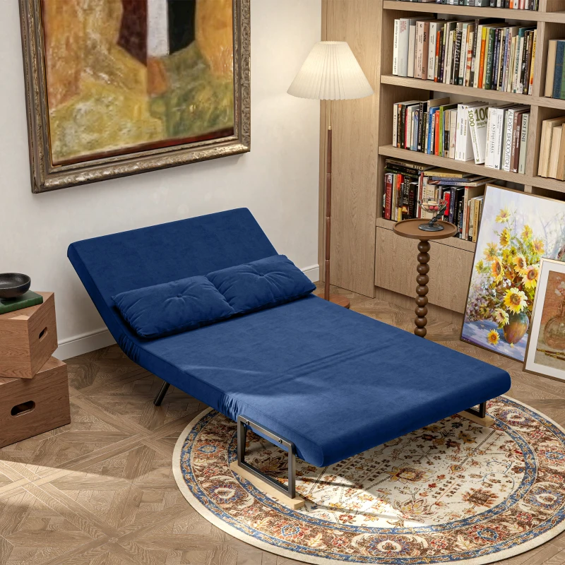 HOMCOM Canapea Pat de 2 Locuri cu Spătar Reglabil pe 5 Nivele și 2 Perne din Material Capitonat, 102x73x81 cm, Albastru(m-9)