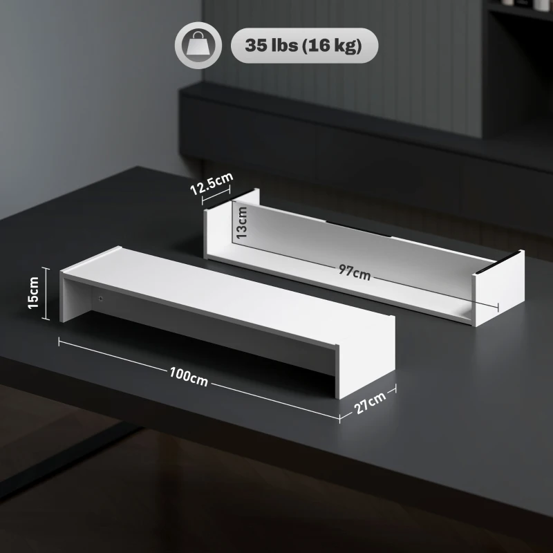 HOMCOM Supporto per Monitor con 2 Vani Contenitore in Legno, 100x27x15 cm, Bianco