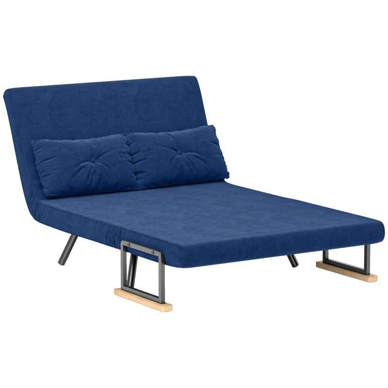 HOMCOM Canapea Pat de 2 Locuri cu Spătar Reglabil pe 5 Nivele și 2 Perne din Material Capitonat, 102x73x81 cm, Albastru(m-10)