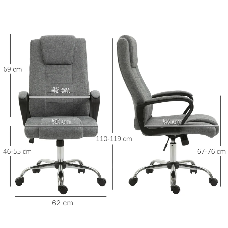 Vinsetto Sedia da Ufficio Presidenziale Ergonomica Basculante e Imbottita con Altezza e Inclinazione Regolabile, 62 x 76 x 110-119cm