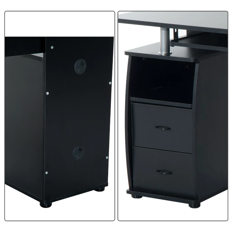 HOMCOM Bureau d'informatique table pour ordinateur meuble PC multimédia en MDF noir  Bureau pour ordinateur table meuble PC