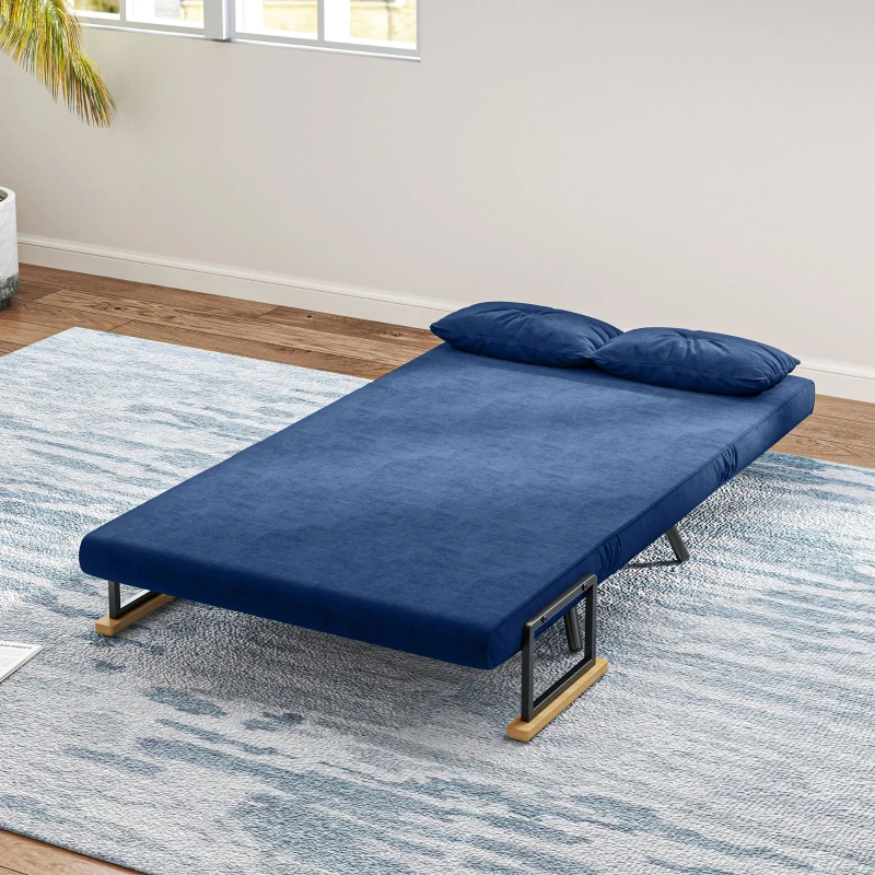 HOMCOM Canapea Pat de 2 Locuri cu Spătar Reglabil pe 5 Nivele și 2 Perne din Material Capitonat, 102x73x81 cm, Albastru(m-7)
