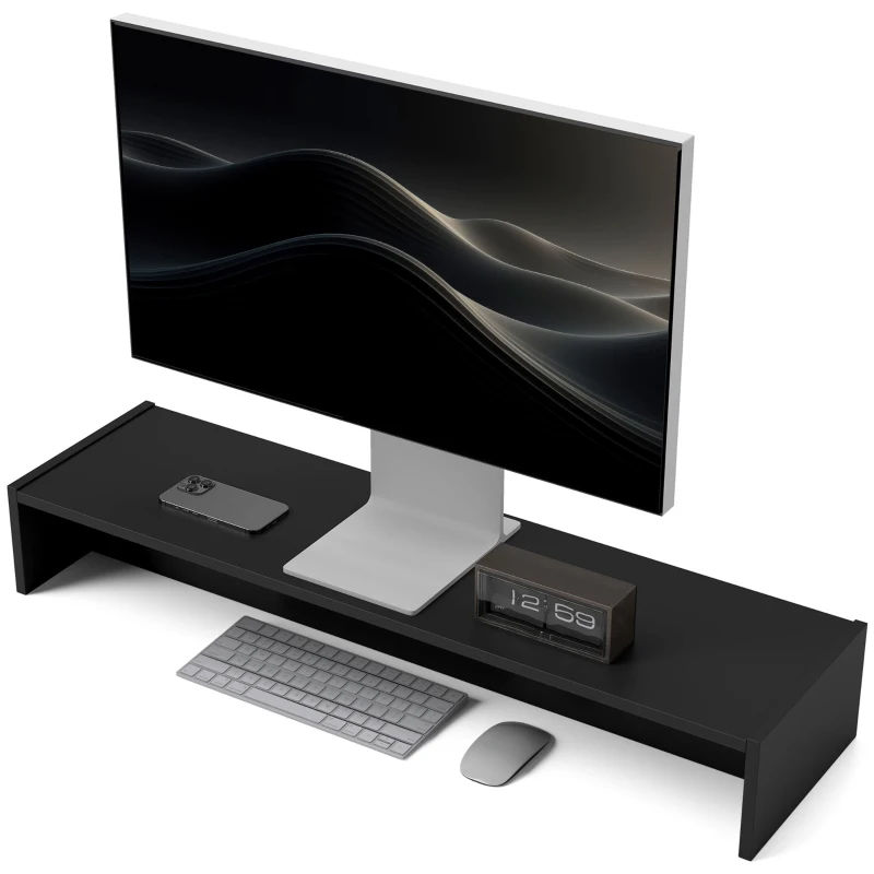 HOMCOM Suport pentru Monitor PC până la 16 kg cu 2 Compartimente de Depozitare, 100x27x15 cm, Negru