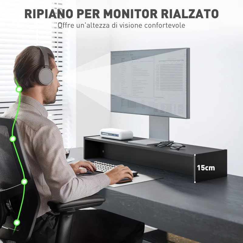 HOMCOM Supporto per Monitor con 2 Vani Contenitore in Legno, 100x27x15 cm, Nero