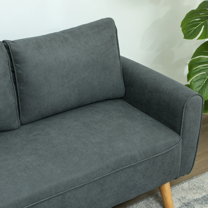 HOMCOM Canapea de 2 Locuri cu Picioare din Lemn Masiv, Canapea Mică din Catifea, 145x75x78 cm, Gri