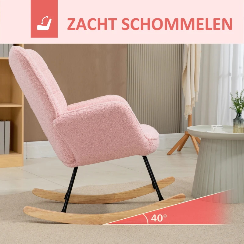 HOMCOM Schommelstoel in retro design, relaxfauteuil, massief hout, roze
