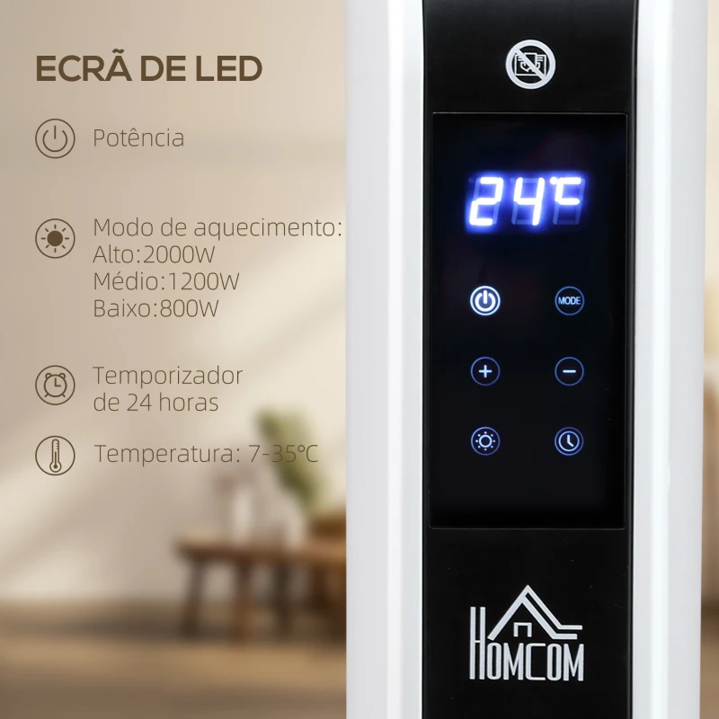 HOMCOM Aquecedor Elétrico 1830-2180W com 3 Modos Ecrã Táctil LED Termóstato Regulável Temporizador para 12-18 ㎡ Branco