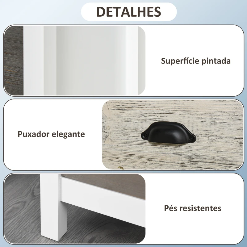 HOMCOM Mesa de Cabeceira Moderna Mesa de Cabeceira com 3 Gavetas Mesa de Cabeceira para Dormitório 50x38x65 cm Branco