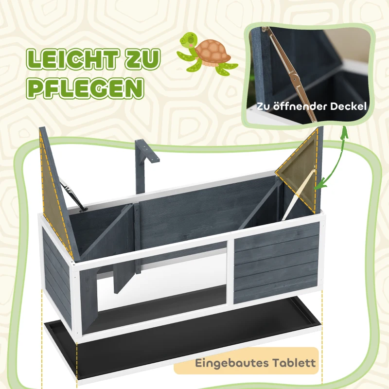 PawHut Schildpaddenverblijf met Opklapbare Bovendeel, Lampstandaard, Doorzichtige Voorplaat, 120 x 50 x 40 cm, Grijs