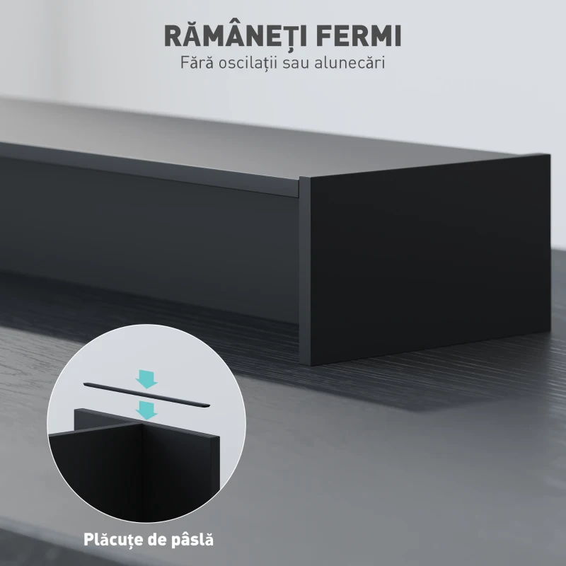 HOMCOM Suport pentru Monitor PC până la 16 kg cu 2 Compartimente de Depozitare, 100x27x15 cm, Negru