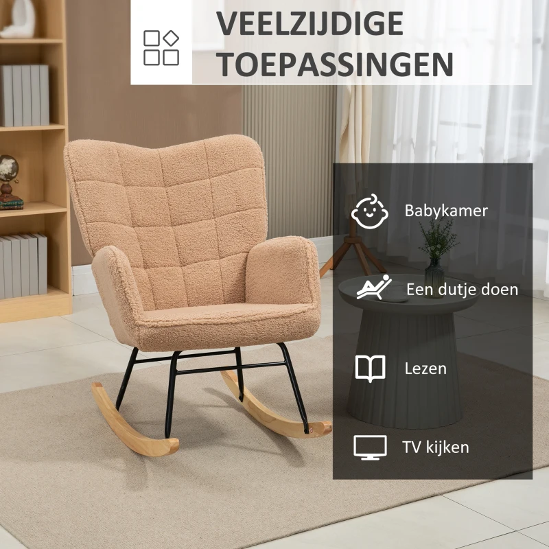 HOMCOM Schommelstoel in Retro-Design, Massief Hout, Stoel, Relaxstoel, 92 cm x 71 cm x 101 cm, Bruin