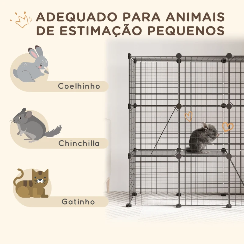 PawHut Recinto para Animais Pequenos com 31 Painéis Recinto para Animais de Estimação Personalizável com Rampas e Portas 105x45