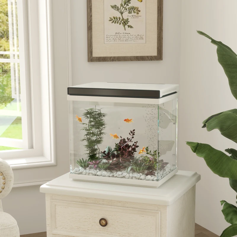 PawHut 26 Liter Aquarium met Filter, LED-verlichting, Waterpomp, voor diverse vissoorten, ong. 38 x 26 x 38 cm