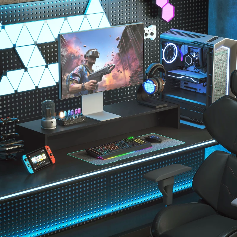 HOMCOM Supporto per Monitor con 2 Vani Contenitore in Legno, 100x27x15 cm, Nero