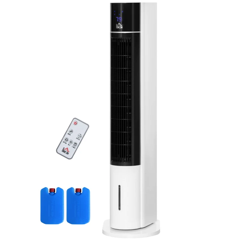 HOMCOM Ventoinha de Coluna Oscilante Humidificador com Controle Remoto Tela LED 3 Velocidades 3 Modos e Temporizador 12h 33x26x105cm Branco e Preto