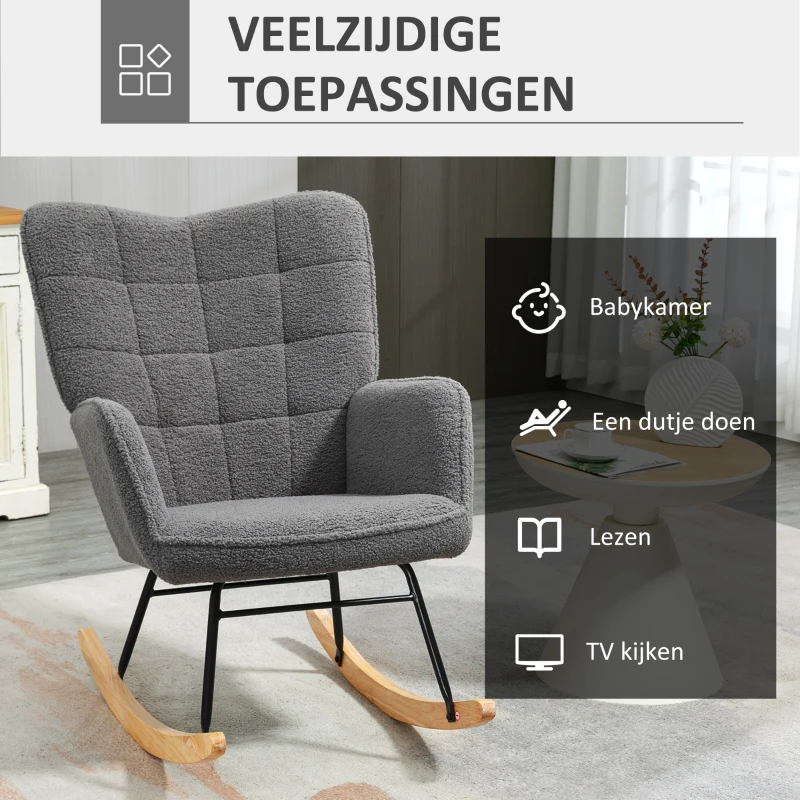 HOMCOM Schommelstoel babykamer, retro design massief hout Donkergrijs