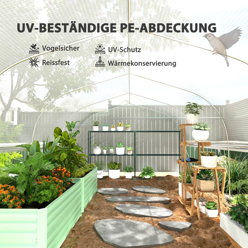 Outsunny Szklarnia 6x3x2 m, z 8 oknami, drzwiami, siatkami przeciw owadom, metalową ramą, Biały