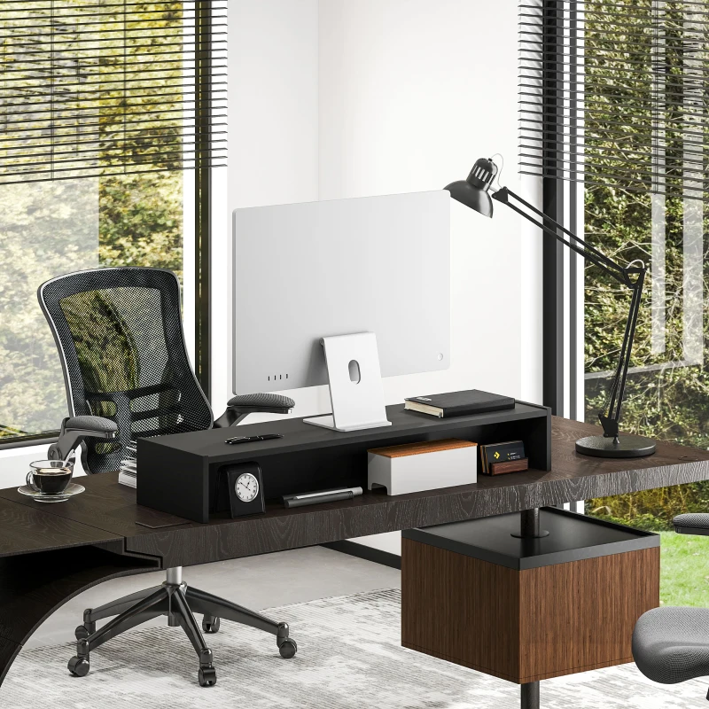 HOMCOM Supporto per Monitor con 2 Vani Contenitore in Legno, 100x27x15 cm, Nero