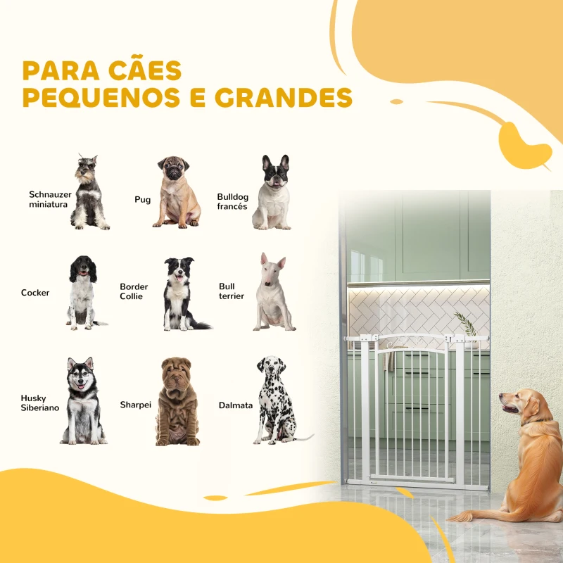 PawHut Barreira de Segurança para Cães Extensível Barreira para Animais de Estimação com Duplo Bloqueio 76-102x4x104 cm Branco