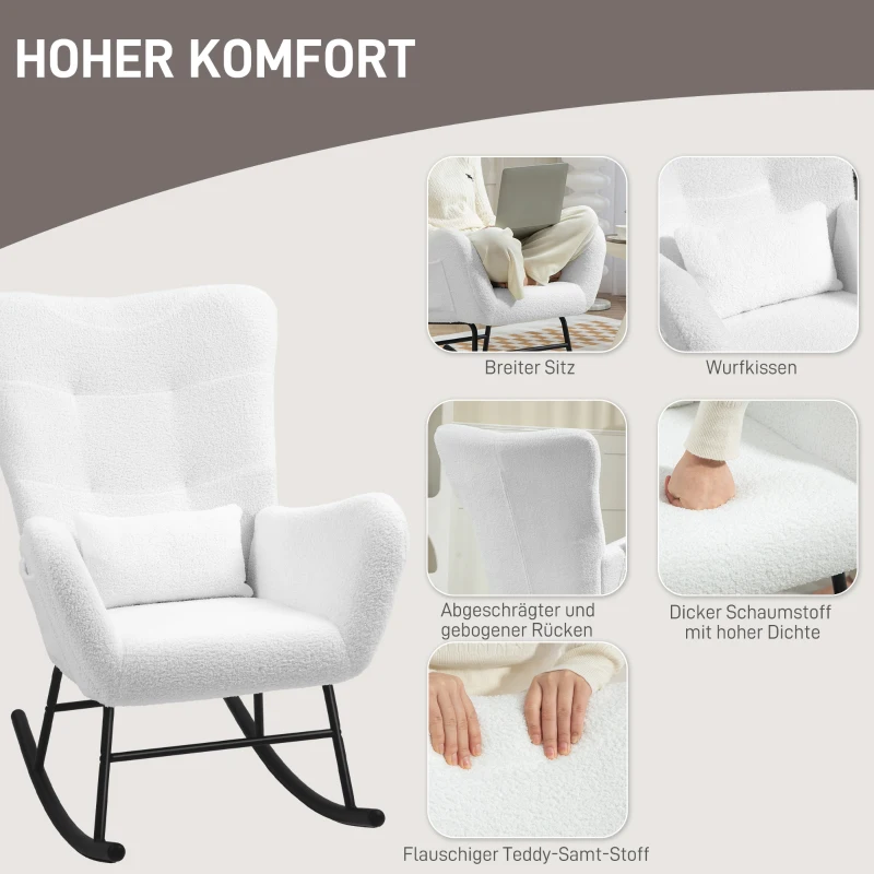 HOMCOM Schommelstoel met Zachte Bekleding, Lendenkussen, Antislip, tot 120 kg, Wit(m-5)