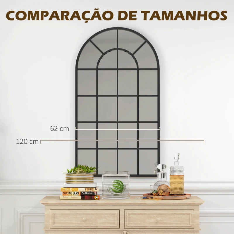 HOMCOM Espelho Decorativo de Parede Moderno 65x110 cm com Estrutura de Metal para Sala de Estar Corredor Entrada Preto