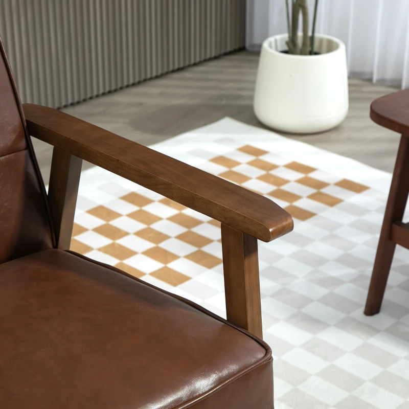 HOMCOM Poltrona Sala de Estar Estofada em PU com Apoio para os Braços e Estrutura de Madeira de Borracha 64x66x80 cm Marrom