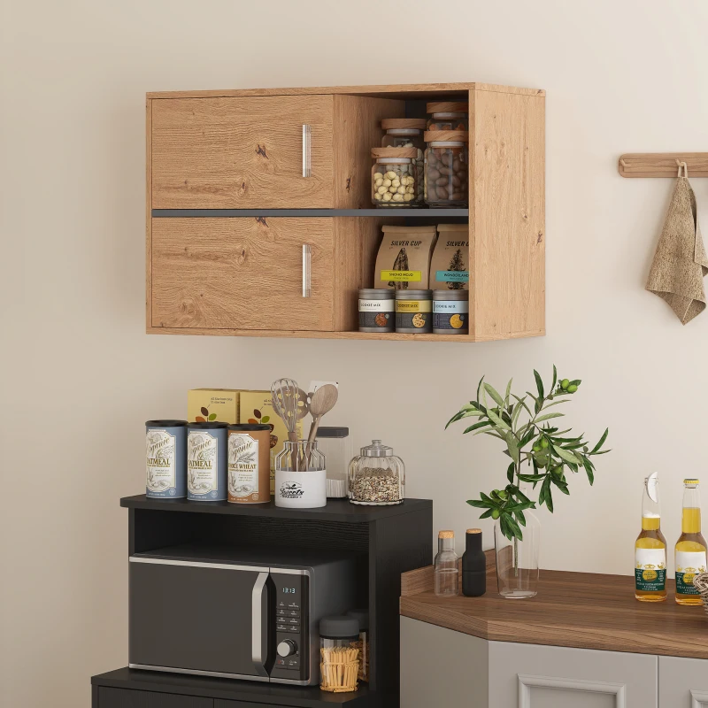 HOMCOM Móvel Auxiliar Casa de Banho Móvel para Casa de Banho de Parede com Compartimentos Abertos e 2 Portas 80x35x57,5 cm Madeira