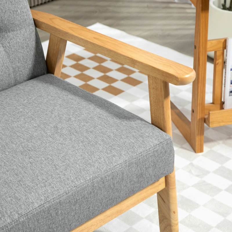 HOMCOM Sofá 2 Lugares Estofado em Linho com Apoio para os Braços de Madeira Encosto Acolchoado 114x75x76 cm Cinza Claro