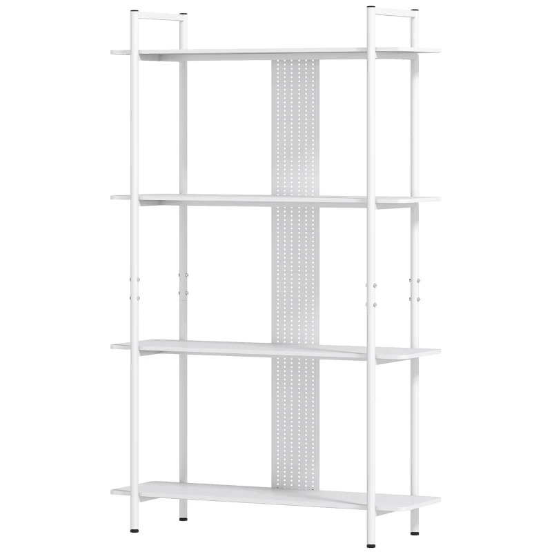 HOMCOM Estante de 4 Níveis Estante para Livros com Painel Perfurado e Estrutura Metálica 100x35x160,5 cm Branco