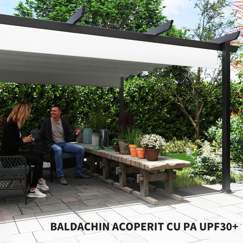 Outsunny Pergolă Retractabilă cu Structură din Aluminiu, Copertină de Soare pentru Grădină sau Terasă, 390x390x223 cm, Alb(m-6)