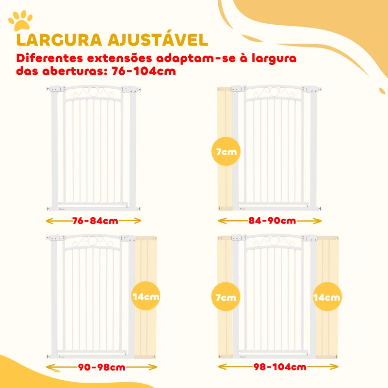 PawHut Barreira de Segurança para Cães Extensível Barreira para Animais de Estimação com Duplo Bloqueio 76-102x4x104 cm Branco